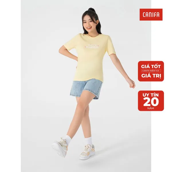 Áo phông nữ CANIFA bo cổ cotton USA thoải mái