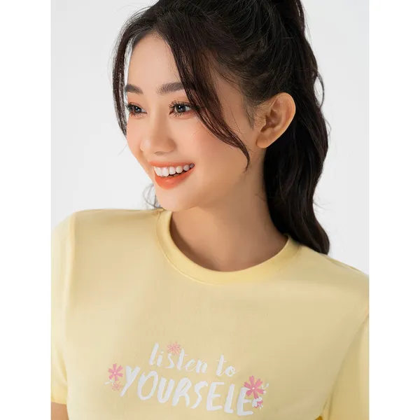 Áo phông nữ CANIFA bo cổ cotton USA thoải mái