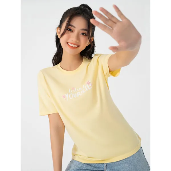 Áo phông nữ CANIFA bo cổ cotton USA thoải mái