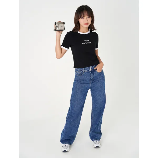 Áo phông nữ CANIFA chất liệu 100% cotton cổ tròn tay cộc