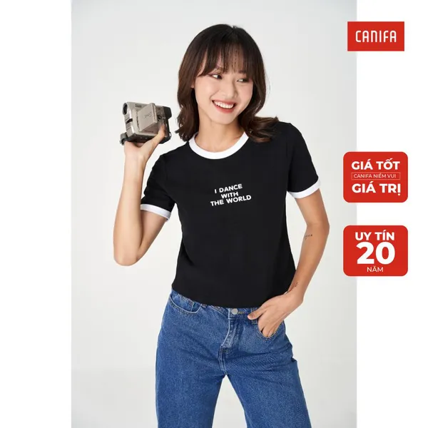 Áo phông nữ CANIFA chất liệu 100% cotton cổ tròn tay cộc