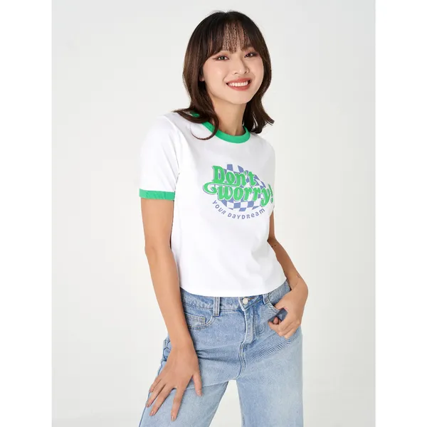 Áo phông nữ CANIFA chất liệu 100% cotton cổ tròn tay cộc