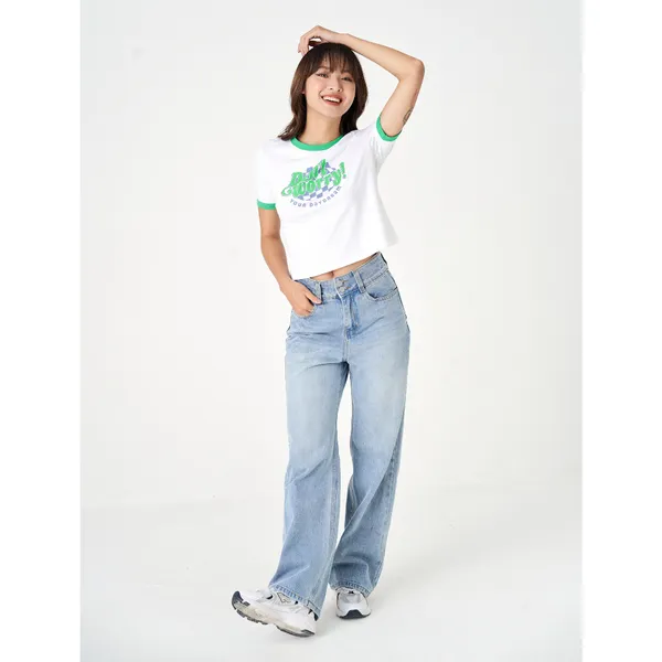 Áo phông nữ CANIFA chất liệu 100% cotton cổ tròn tay cộc