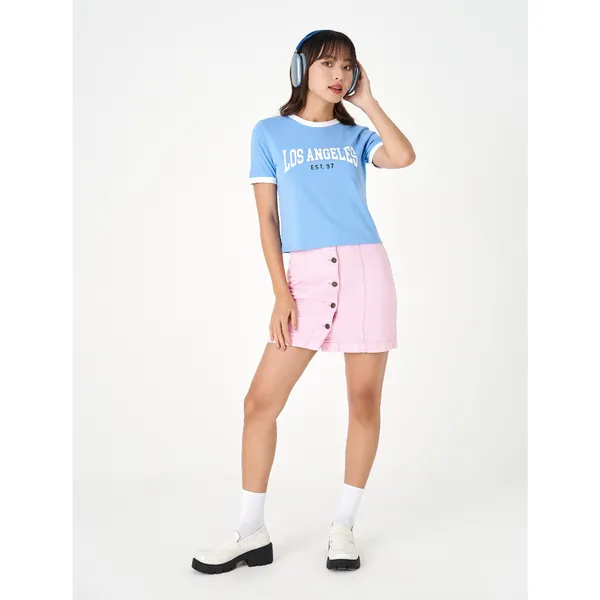 Áo phông nữ CANIFA chất liệu 100% cotton cổ tròn tay cộc