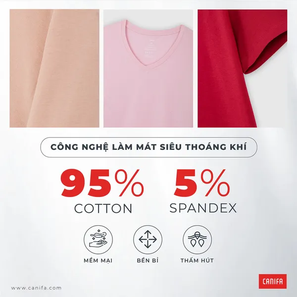 Áo phông nữ CANIFA cotton trơn cổ tim cộc tay kiểu dáng basic cơ bản