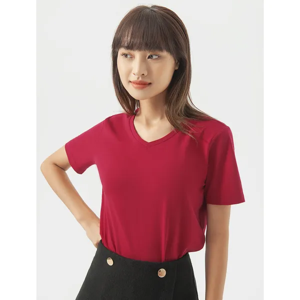 Áo phông nữ CANIFA cotton trơn cổ tim cộc tay kiểu dáng basic cơ bản