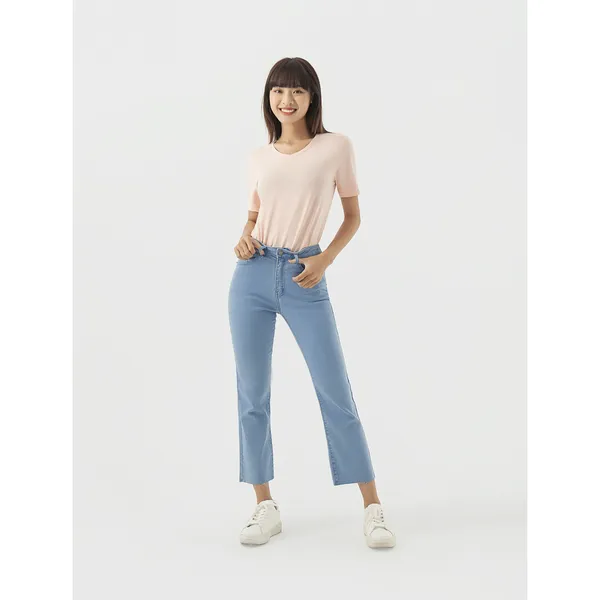 Áo phông nữ CANIFA cotton trơn cổ tim cộc tay kiểu dáng basic cơ bản