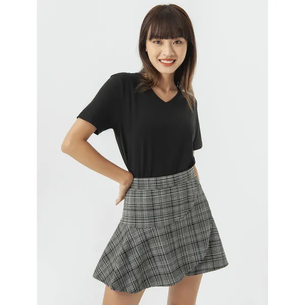 Áo phông nữ CANIFA cotton trơn cổ tim cộc tay kiểu dáng basic cơ bản