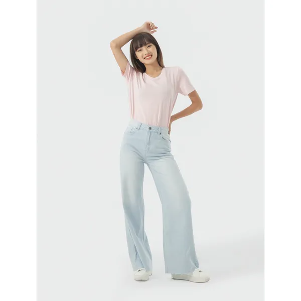 Áo phông nữ CANIFA cotton trơn cổ tim cộc tay kiểu dáng basic cơ bản