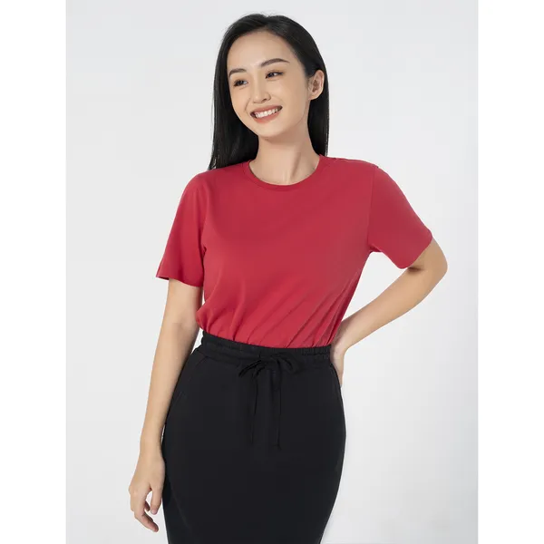 Áo phông nữ CANIFA trơn cổ tròn cộc tay chất liệu cotton dáng basic nhiều màu trắng đen xanh hồng đỏ cam