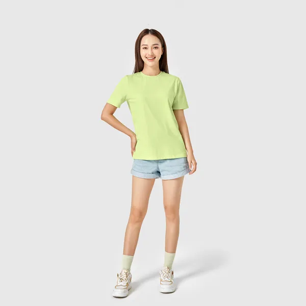 Áo phông nữ CANIFA trơn cổ tròn cộc tay chất liệu cotton dáng basic nhiều màu trắng đen xanh hồng đỏ cam