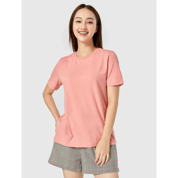 Áo phông nữ CANIFA trơn cổ tròn cộc tay chất liệu cotton dáng basic nhiều màu trắng đen xanh hồng đỏ cam