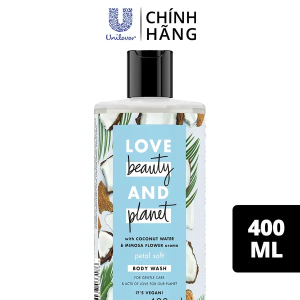 Sữa Tắm Love Beauty & Planet Chăm Sóc Da Từ Thiên Nhiên Mềm Mịn Petal Soft Với 100% Dừa Tươi Organic 400Ml