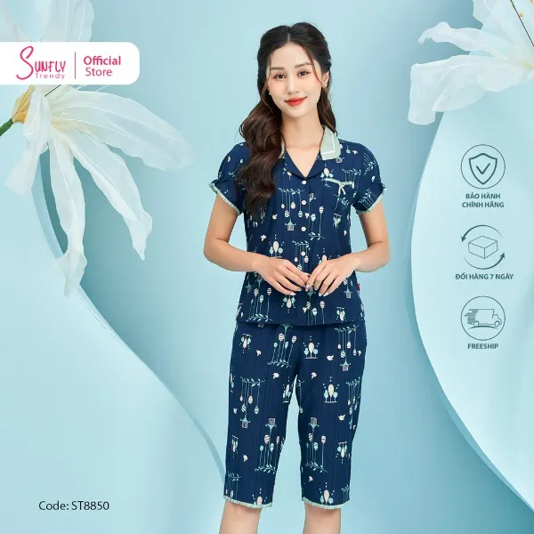 Bộ Đồ Mặc Nhà Nữ Pijamas Linen Sunfly Áo Cộc