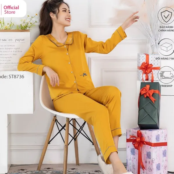 Bộ Đồ Mặc Nhà Nữ Pijamas Lụa Sunfly Áo Dài Quần Dài