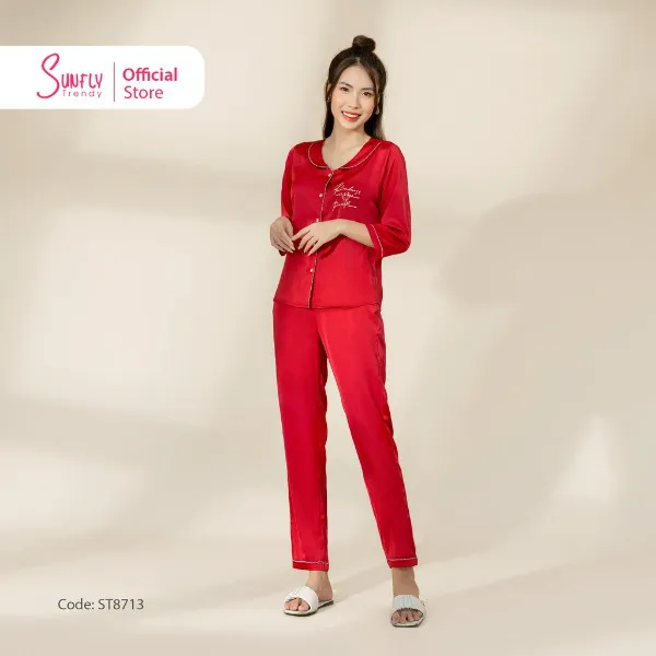 Bộ Đồ Mặc Nhà Nữ Pijamas Sunfly Lụa Áo Tay Lỡ - Quần Dài