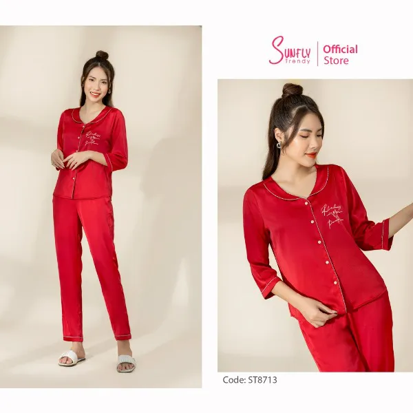 Bộ Đồ Mặc Nhà Nữ Pijamas Sunfly Lụa Áo Tay Lỡ - Quần Dài