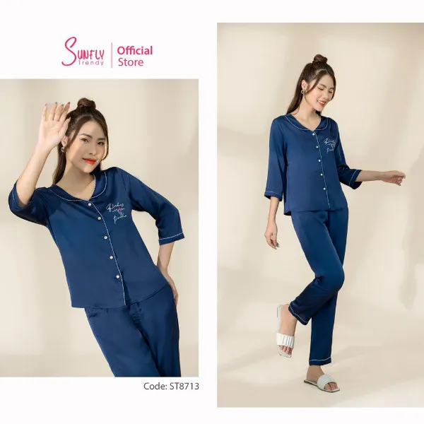 Bộ Đồ Mặc Nhà Nữ Pijamas Sunfly Lụa Áo Tay Lỡ - Quần Dài
