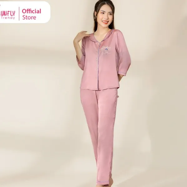 Bộ Đồ Mặc Nhà Nữ Pijamas Sunfly Lụa Áo Tay Lỡ - Quần Dài