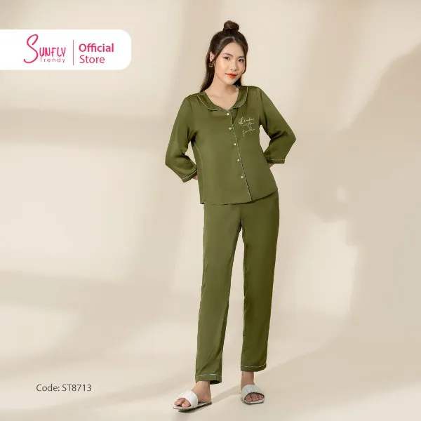 Bộ Đồ Mặc Nhà Nữ Pijamas Sunfly Lụa Áo Tay Lỡ - Quần Dài