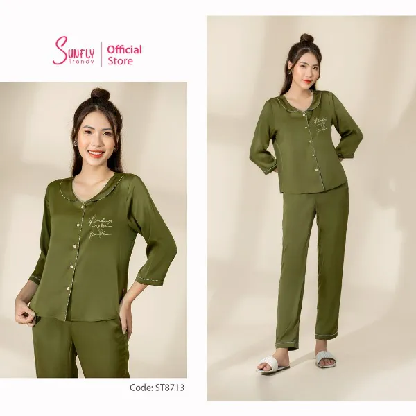 Bộ Đồ Mặc Nhà Nữ Pijamas Sunfly Lụa Áo Tay Lỡ - Quần Dài
