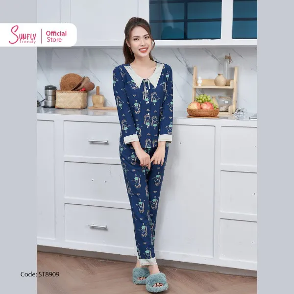 Bộ Đồ Mặc Nhà Pyjamas Linen SUNFLY Áo Tay Dài Quần Dài