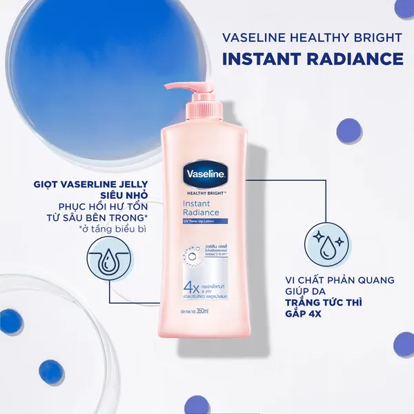 Sữa Dưỡng Thể Vaseline 350ml Dưỡng Ẩm Sáng Da Instant Radiance Vi Chất Phản Quang Giúp Da Sáng Tức Thì Gấp 4 Lần