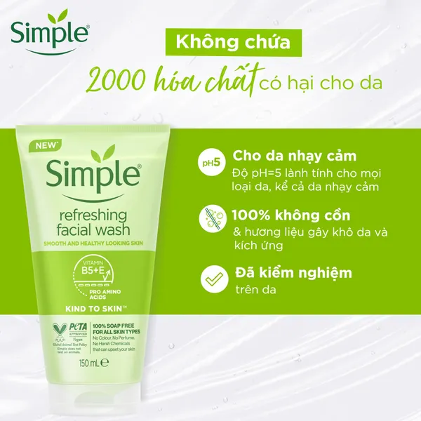 Sữa rửa mặt Simple lành tính sạch thoáng - cho da nhạy cảm 150ml