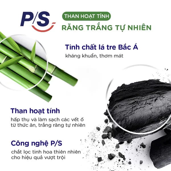 Bộ 3 Hộp Kem đánh răng P/S Thiên nhiên Than Hoạt Tính cho nụ cười trắng chuẩn tự nhiên 230g