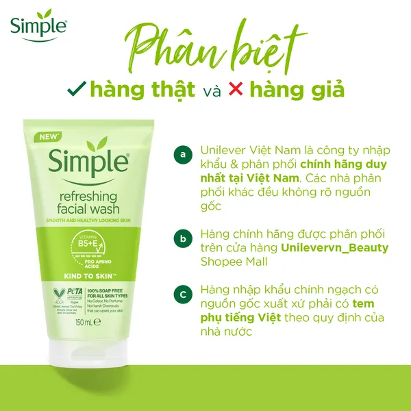 Sữa rửa mặt Simple lành tính sạch thoáng - cho da nhạy cảm 150ml