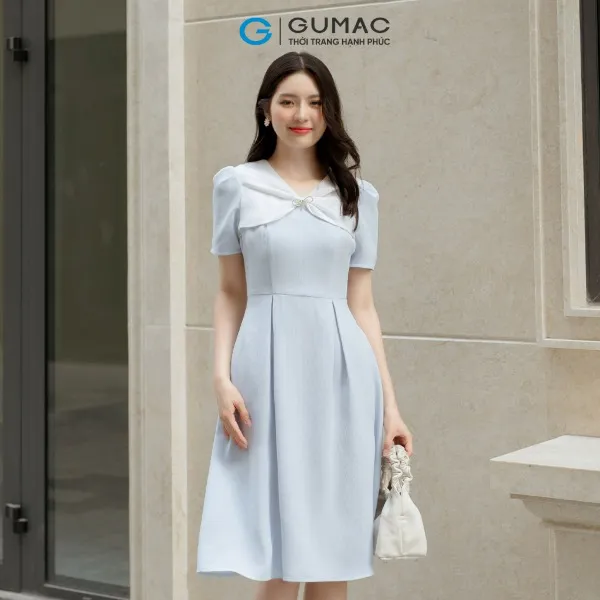 Đầm A cổ phối nơ GUMAC