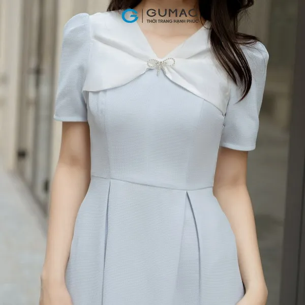 Đầm A cổ phối nơ GUMAC