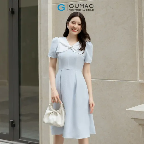 Đầm A cổ phối nơ GUMAC