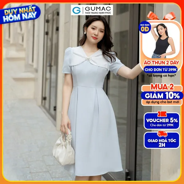 Đầm A cổ phối nơ GUMAC