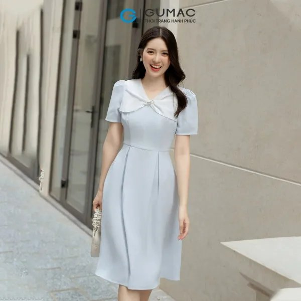 Đầm A cổ phối nơ GUMAC