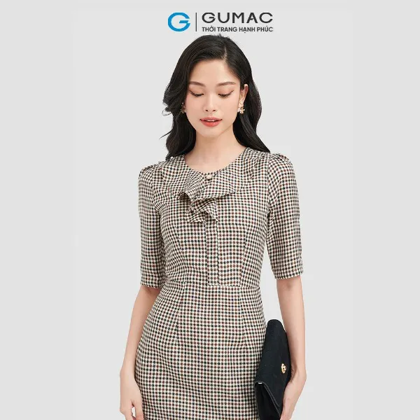 Đầm caro cổ bèo GUMAC