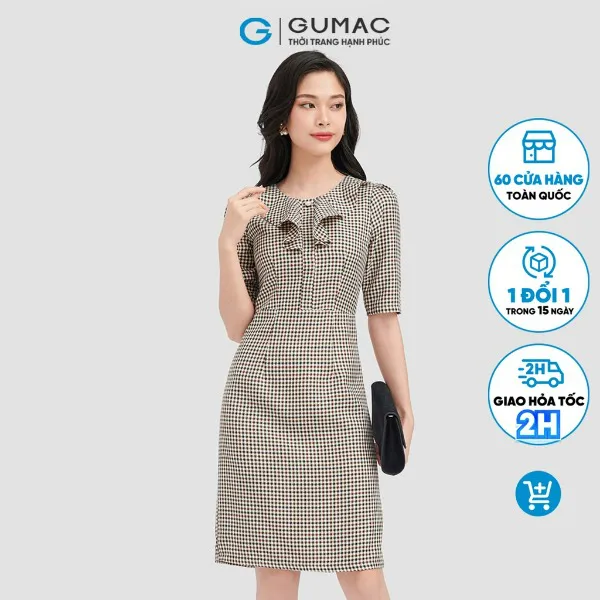 Đầm caro cổ bèo GUMAC