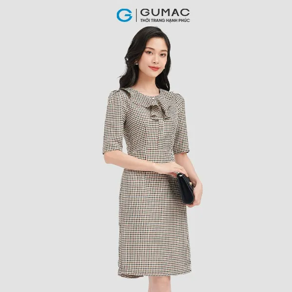 Đầm caro cổ bèo GUMAC