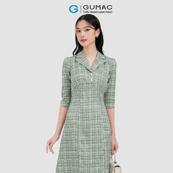 Đầm caro nút bọc thời trang GUMAC