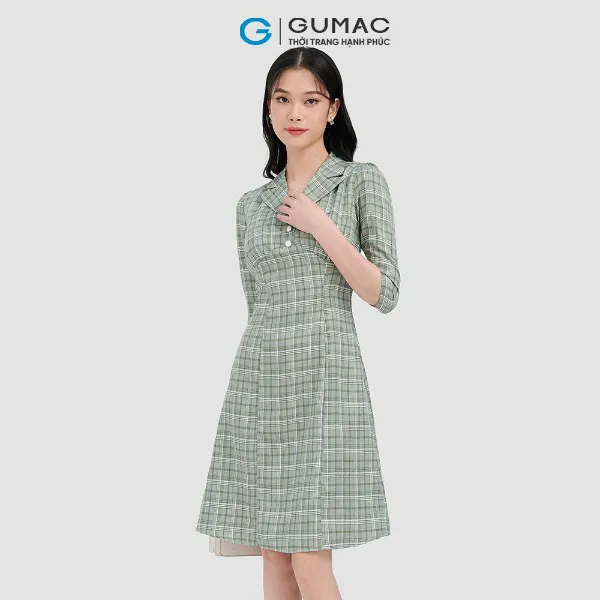 Đầm caro nút bọc thời trang GUMAC