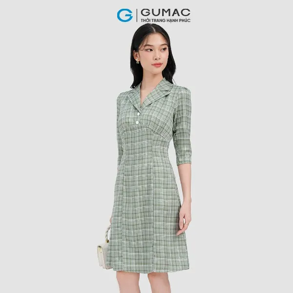 Đầm caro nút bọc thời trang GUMAC