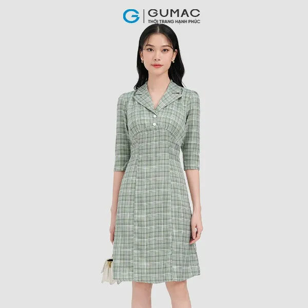 Đầm caro nút bọc thời trang GUMAC