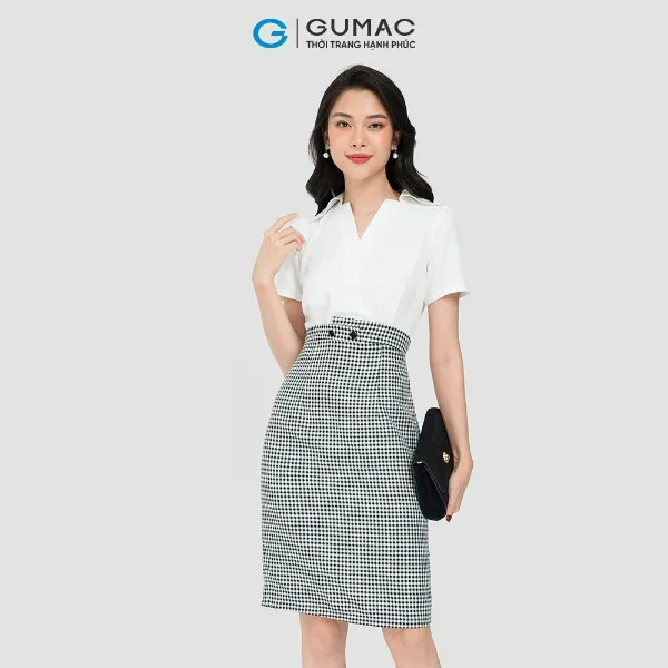 Đầm caro phối sơ mi thời trang GUMAC