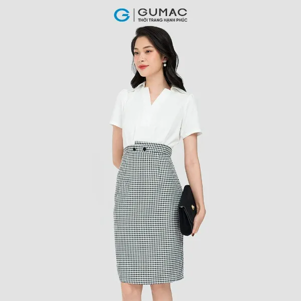 Đầm caro phối sơ mi thời trang GUMAC