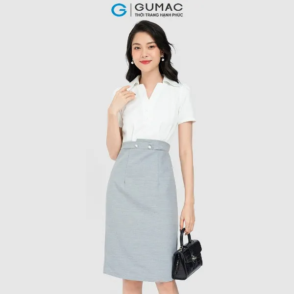 Đầm caro phối sơ mi thời trang GUMAC
