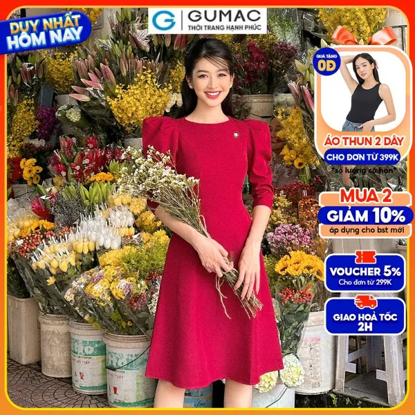 Đầm cổ thuyền tay nhún thời trang GUMAC