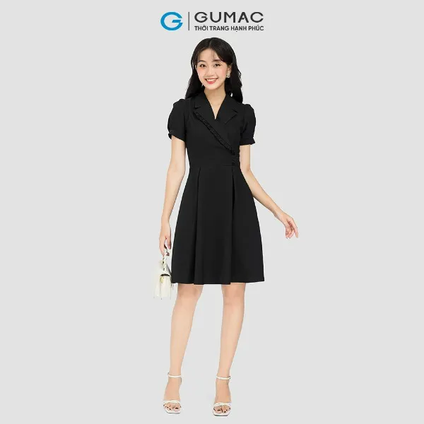 Đầm cổ vest phối bèo thời trang GUMAC