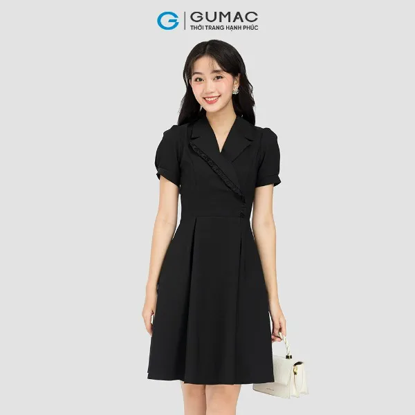 Đầm cổ vest phối bèo thời trang GUMAC