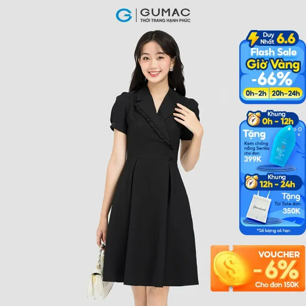 Đầm cổ vest phối bèo thời trang GUMAC