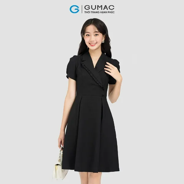 Đầm cổ vest phối bèo thời trang GUMAC